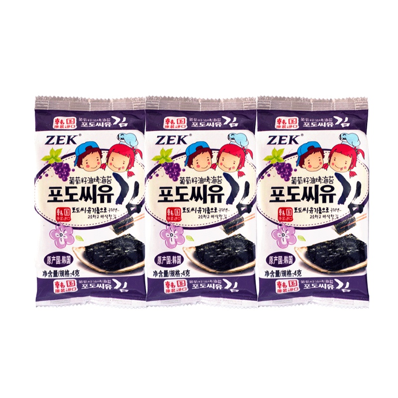 韩国进口 ZEK葡萄籽油烤海苔12g(4g*3) 即食紫菜儿童零食 进口食品