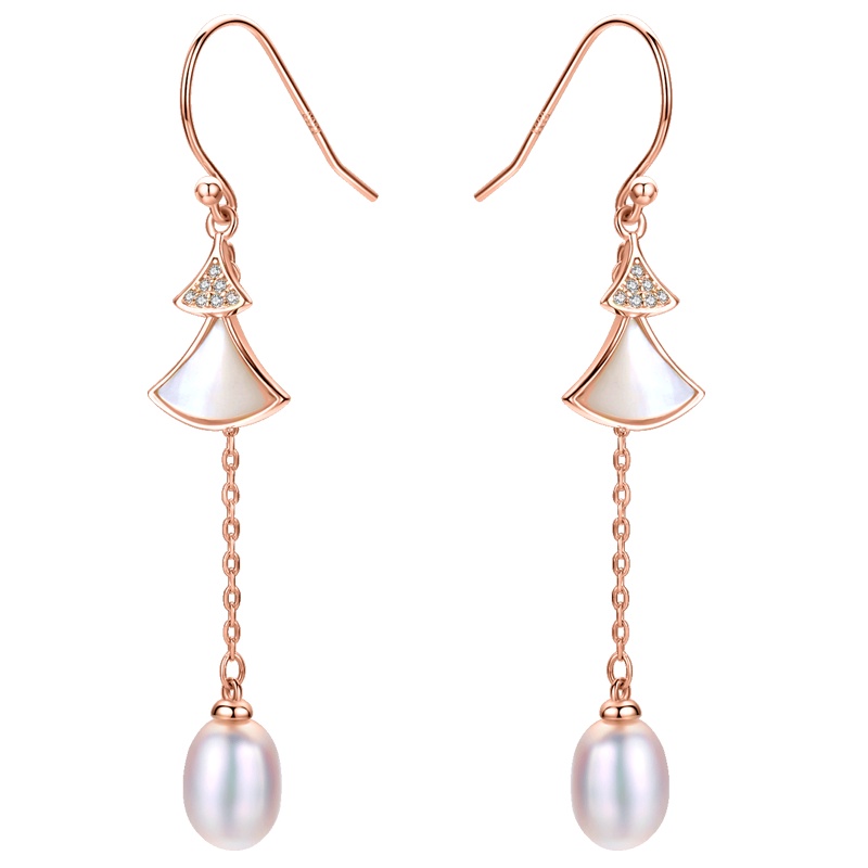 佰色传情(BRIR)S925银淡水珍珠耳饰贝壳耳钩网红简约冷淡风耳环