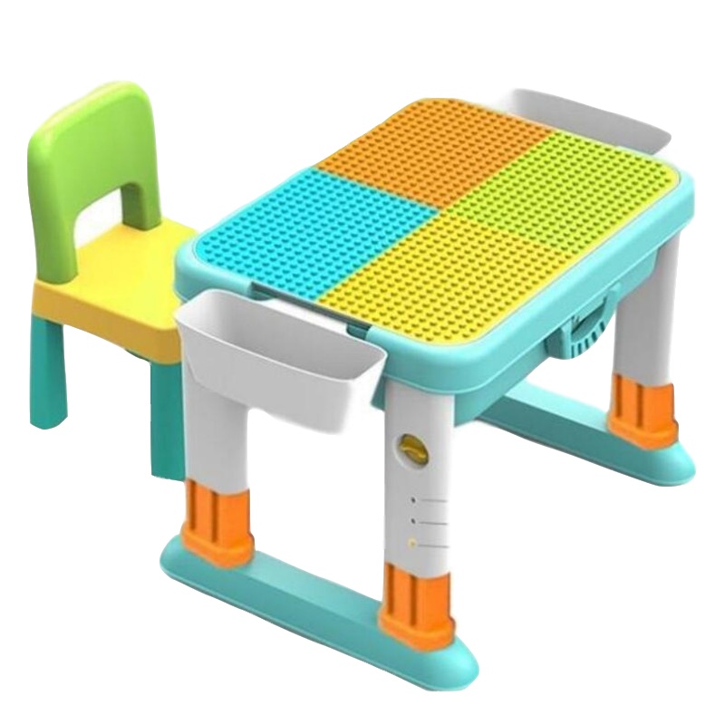 费乐(Feelo) 可升降款 多功能大小颗粒面积木桌1桌1椅+赠50大颗粒动物积木 ABS材质 儿童玩具 兼容乐高积木