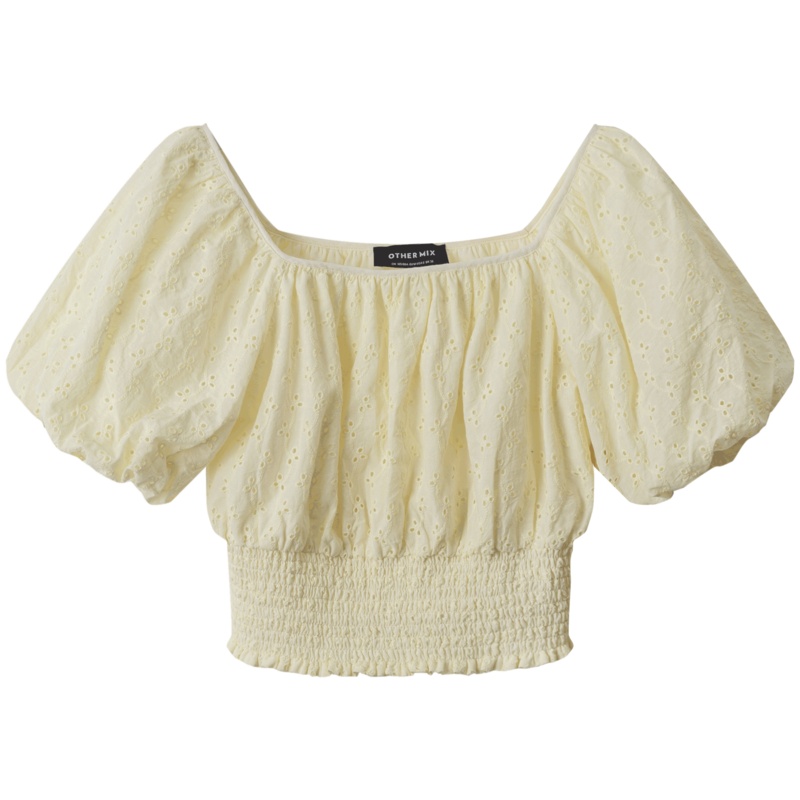 OtherMix泡泡袖蕾丝衫2021年新款一字领春季百搭洋气收腰减龄上衣