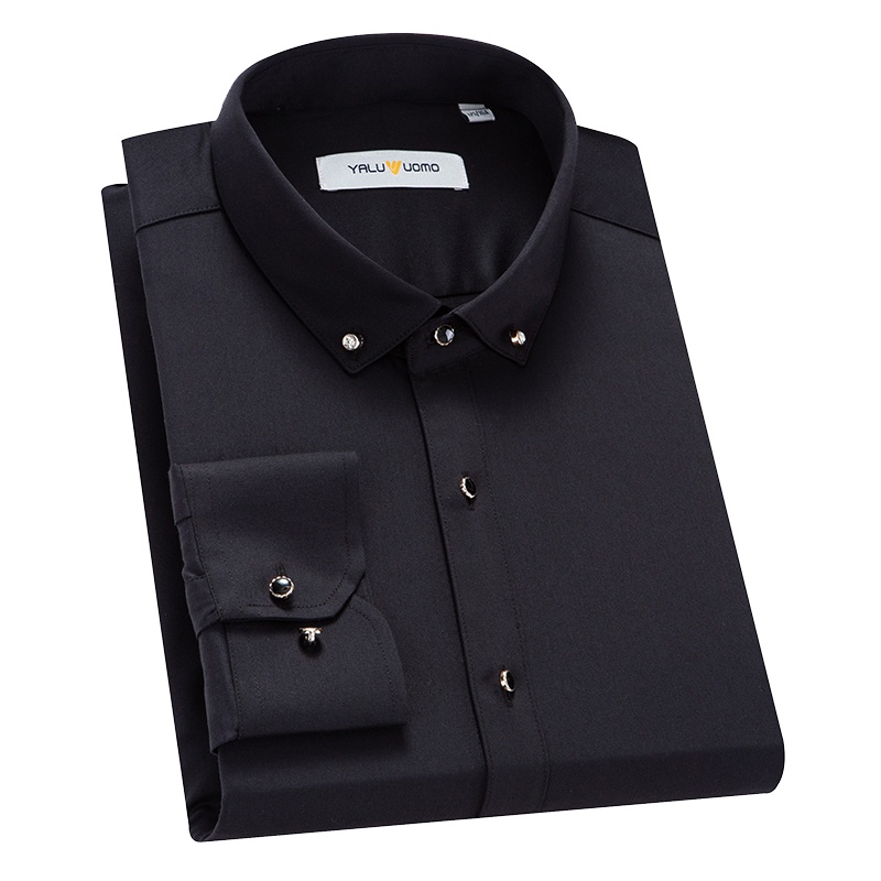 雅鹿男装长袖衬衫男时尚纯色商务休闲男士衬衣DD1CB024B
