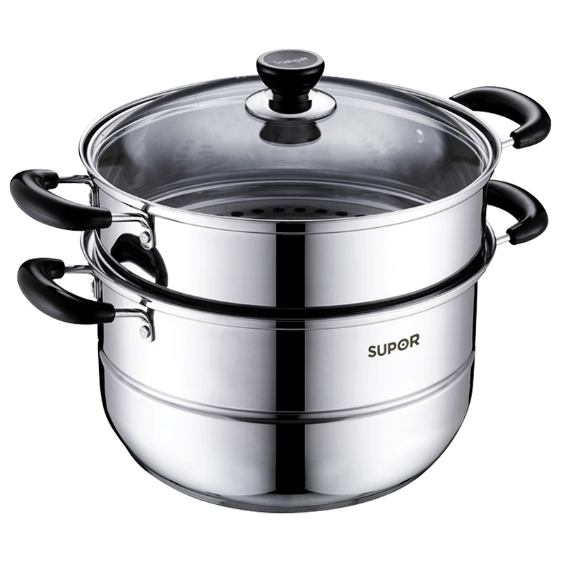 苏泊尔(SUPOR)好帮手304食品级不锈钢双层复底蒸锅可视玻璃易清洗炉灶通用 SZ26B5