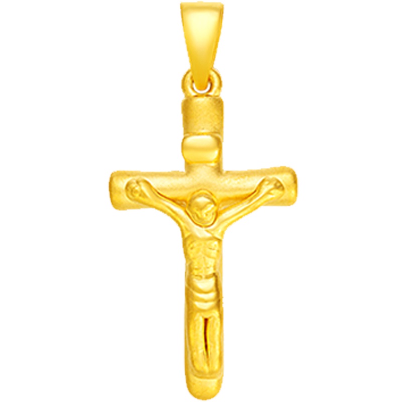 金一足金3D硬金通用款十字架 黄金吊坠 守护项链挂坠可配项链 (定价) ACB015