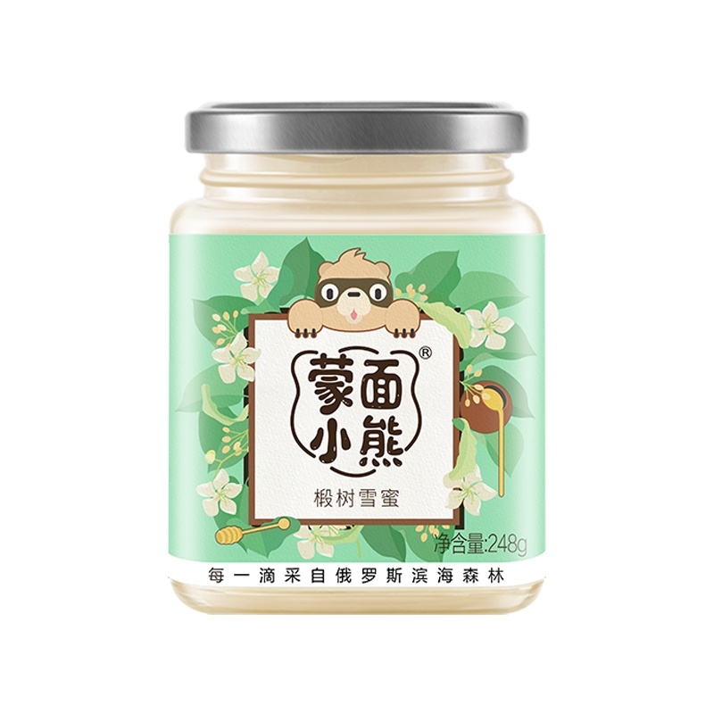 蒙面小熊俄罗斯进口椴树雪蜜波美度42.5+滋补蜂蜜248g/瓶