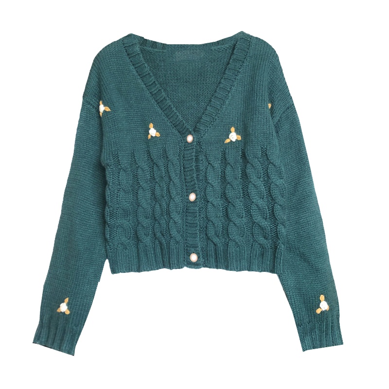 小样传奇  2019秋季新款女装文艺小清新复古毛衣外套女仙甜美气质麻花刺绣针织开衫