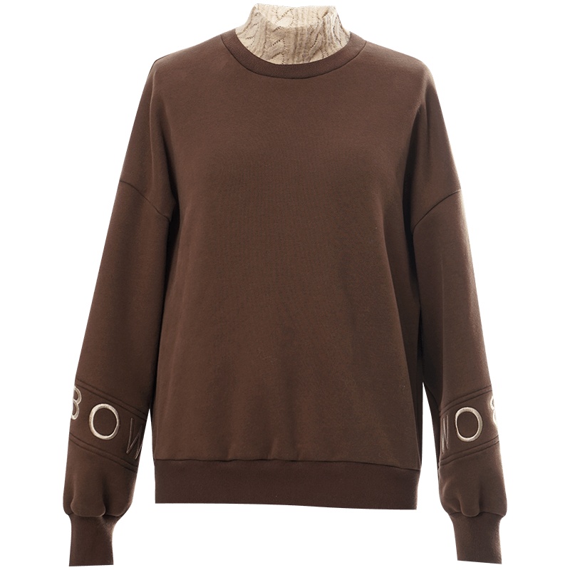 OUNIXUE欧昵雪 | [休闲蕾丝拼接加绒上衣]冬季时尚半高领加厚宽松保暖卫衣女