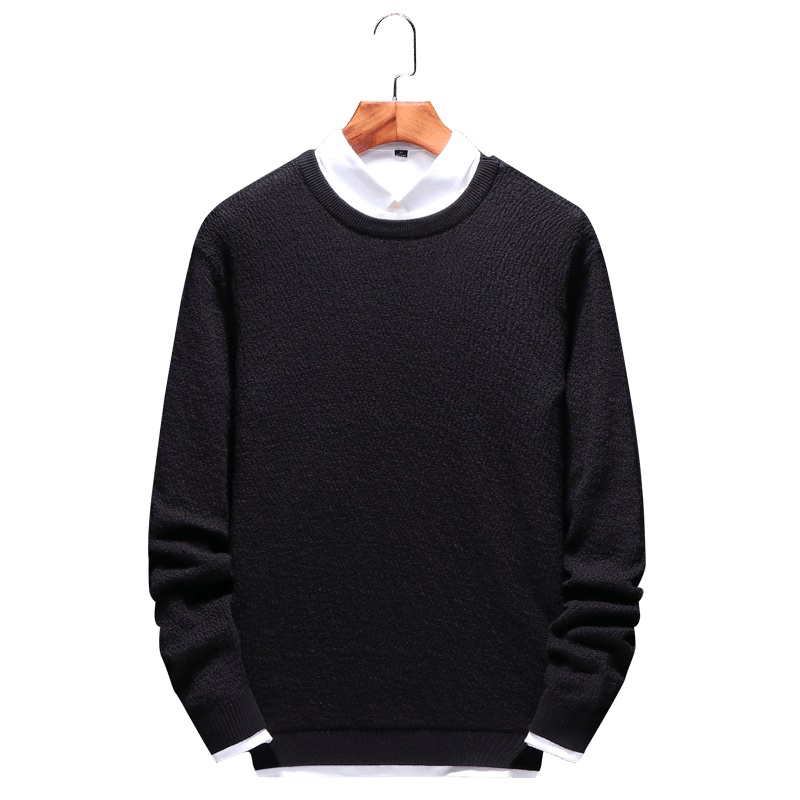 庄吉 2019春秋新款男士毛衣韩版假两件针织衫男生打底衫潮JU-XH-181207