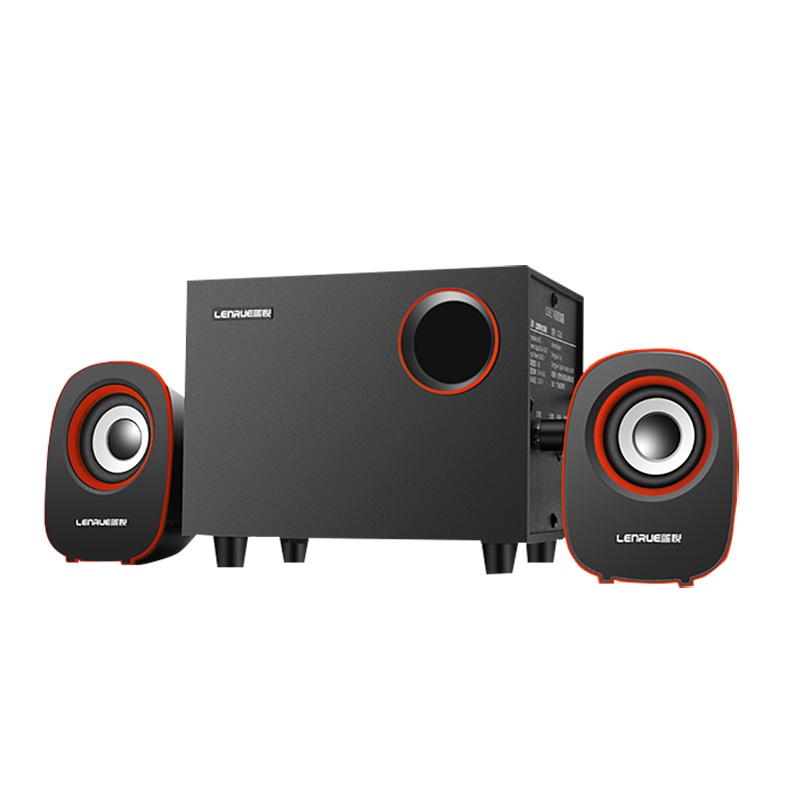 乐放D230 电脑音箱低音炮USB笔记本音响手机2.1声道多媒体立体声木质箱体 USB+3.5mm 红色