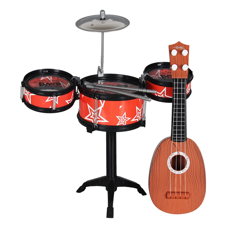 儿童乐器仿真架子鼓套装尤克里里组合套装可弹奏男孩敲击乐器玩具