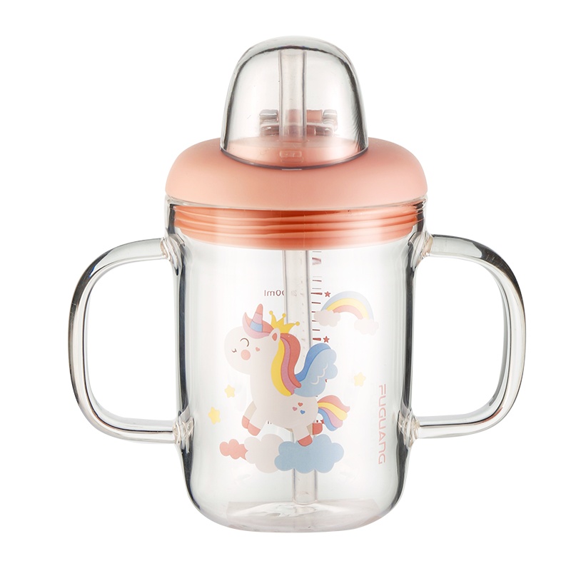 富光FUGUANG儿童吸管杯带刻度玻璃杯婴儿喝奶粉牛奶杯宝宝学饮杯家用水杯WFB1071-350