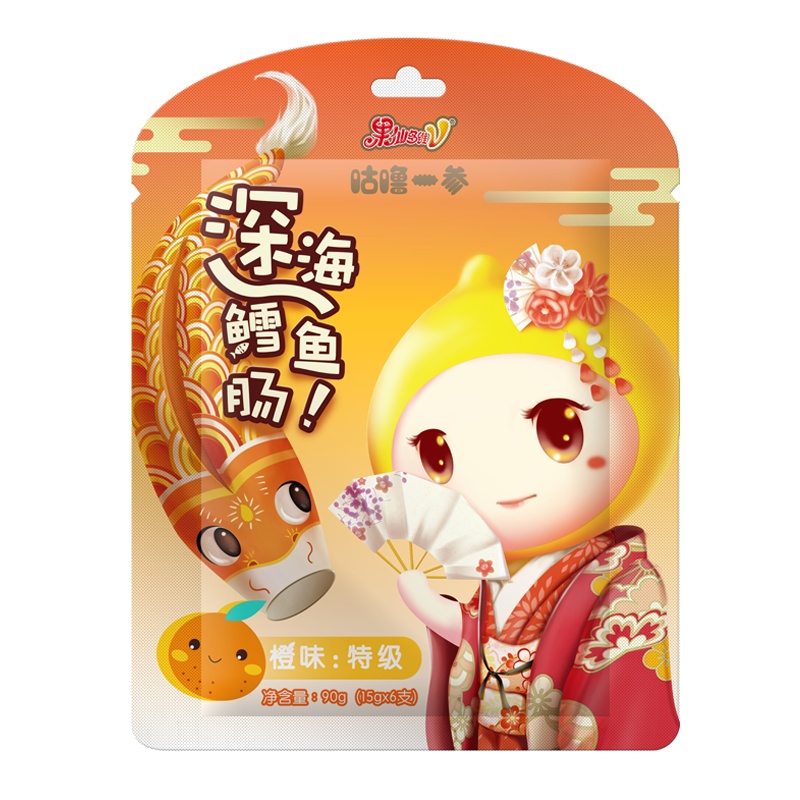 果仙多维V 深海鳕鱼肠儿童零食鱼肠肉肠儿童香肠咕噜一参鳕鱼肠橙味90g