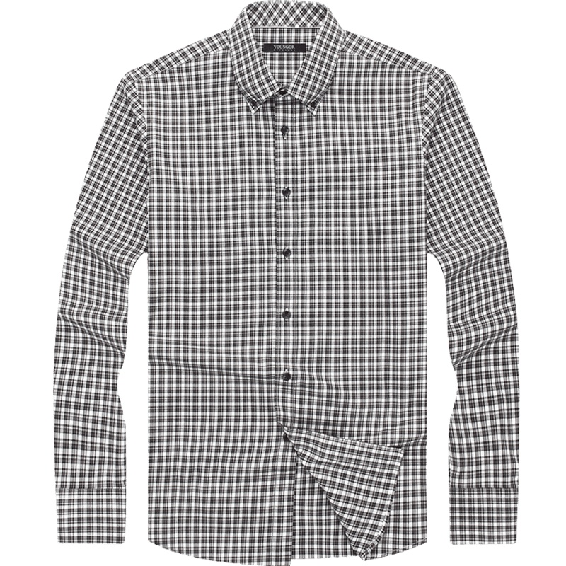 Youngor/雅戈尔秋冬季男士长袖衬衫商务休闲纯棉修身绒面保暖格子衬衣973DKY