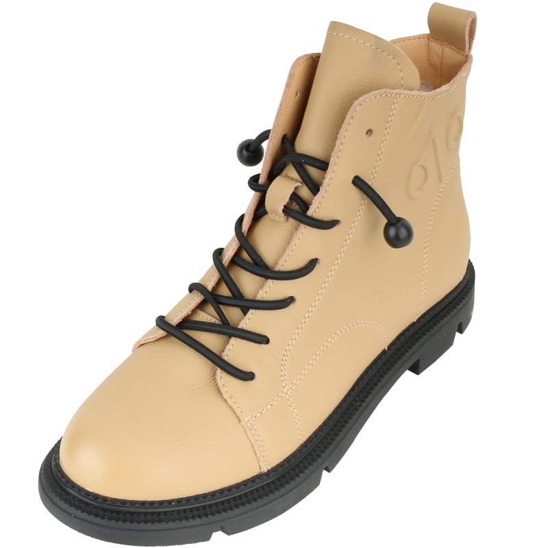 名人传 2020秋冬英伦风牛皮圆头绑带厚底短靴帅气单里机车靴女靴靴子单里