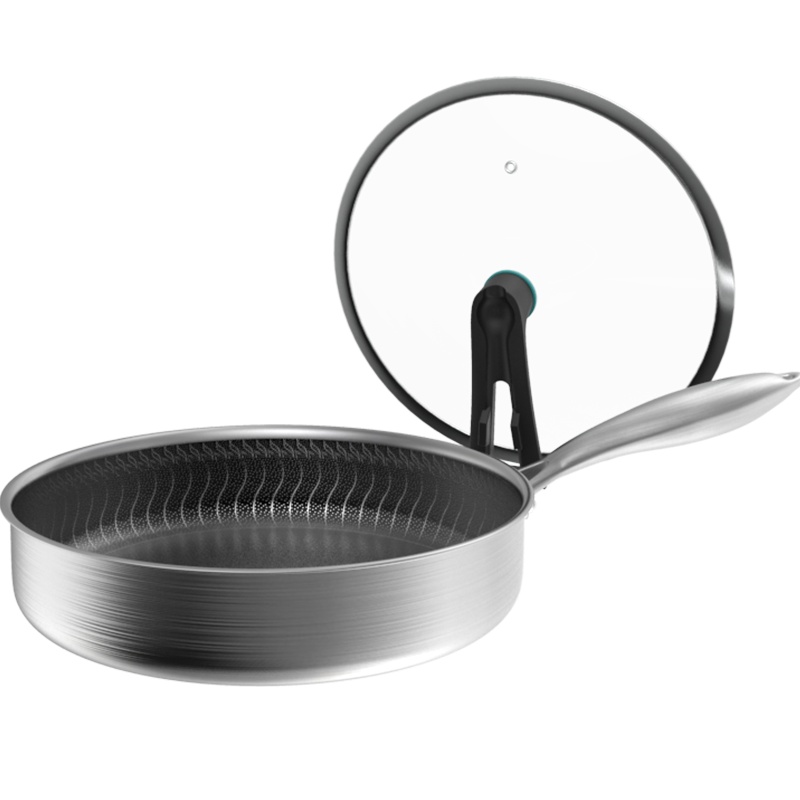 英国EWIWE 316不锈钢蜂窝不粘锅平底煎锅不锈钢少油烟煎锅家用电磁炉燃气灶明火通用炒菜煎锅具LV3J 28CM煎锅