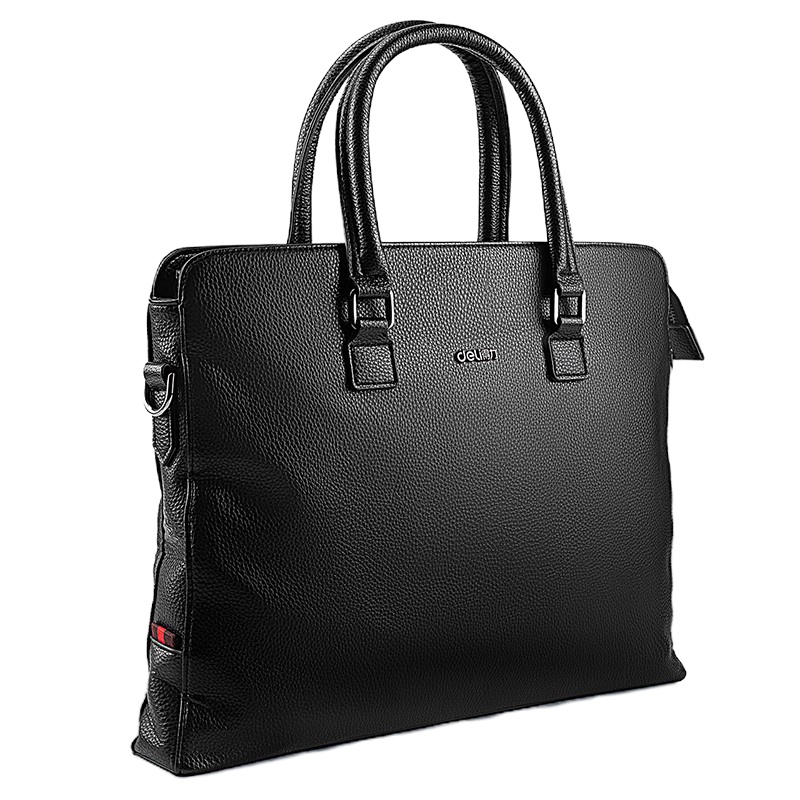 得力时尚皮质公文包 男女商务手提文件包袋 电脑资料事务包63757黑色