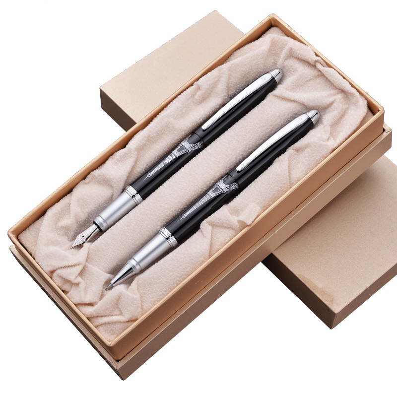 梦特娇(Montagut)黑丽雅钢笔+签字笔 0.5mm埃菲尔对笔 礼盒装签名笔 情侣笔 墨水笔 白领钢笔