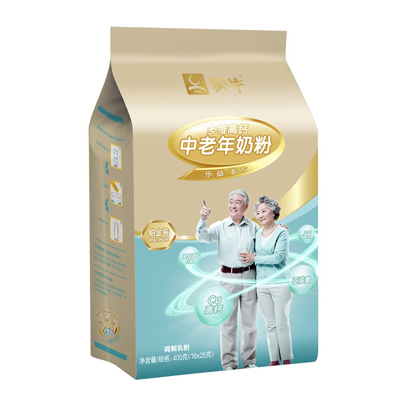 蒙牛(MENGNIU)铂金装中老年多维高钙牛奶粉袋装400g小条状即食冲饮