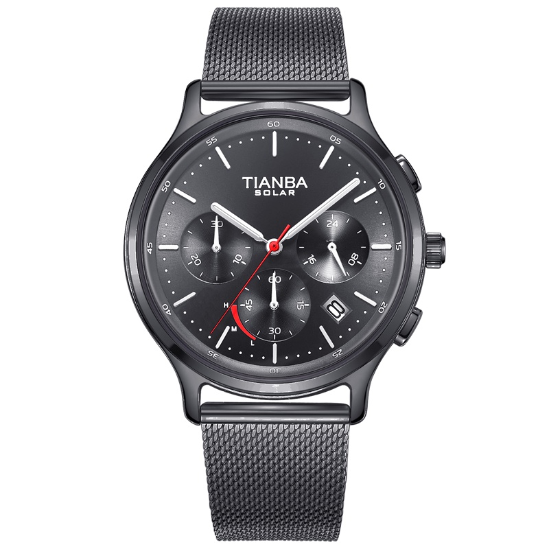 天霸(TIANBA)光彩系列男士手表太阳能光动能运动多功能表石英防水钢带专柜同款光能男表TM9013.01SK