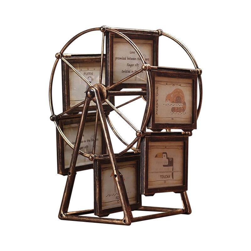 墨斗鱼 礼物 摩天轮相框摆台 5寸旋转大风车相片框 创意儿童照片框照片架组合相架 复古款