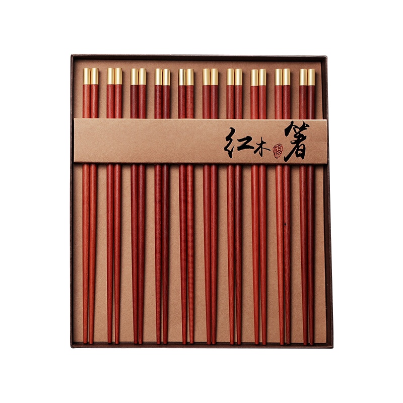 高档家用酒店餐具木质筷子 红檀木吉祥福10双装可定制刻字 高档礼盒装 25cm SH-6302