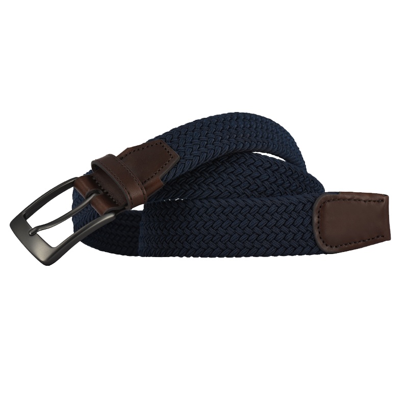 MASCOMMA 弹力松紧编织配头层牛皮针扣腰带皮带 深蓝色 4D8555/BLU
