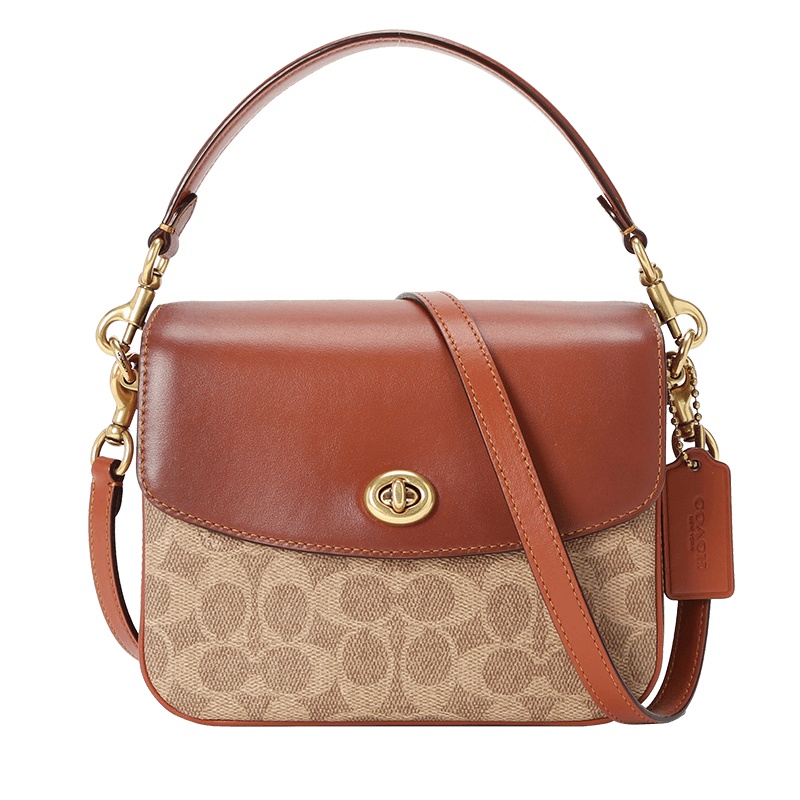 COACH蔻驰女包 FCASSIE邮差包 老花拼皮手提包斜挎包 89089 PVC\牛皮革