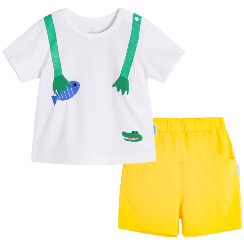 贝贝怡男宝宝短袖套装中大童纯棉夏装卡通时尚童装两件套182T164
