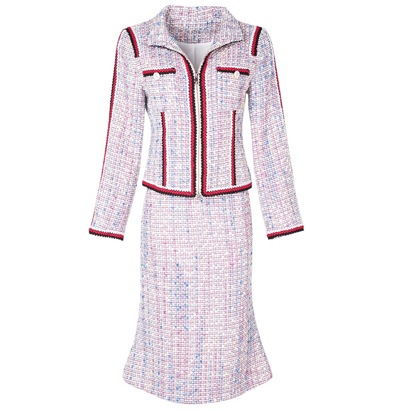 晚白2020冬季新品小香风两件套外套包臀裙半身裙时尚淑女套装女