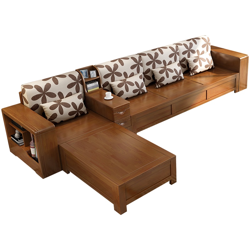 怡红院 沙发 新中式实木沙发组合现代客厅储物木质家具小户型冬夏两用布艺沙发