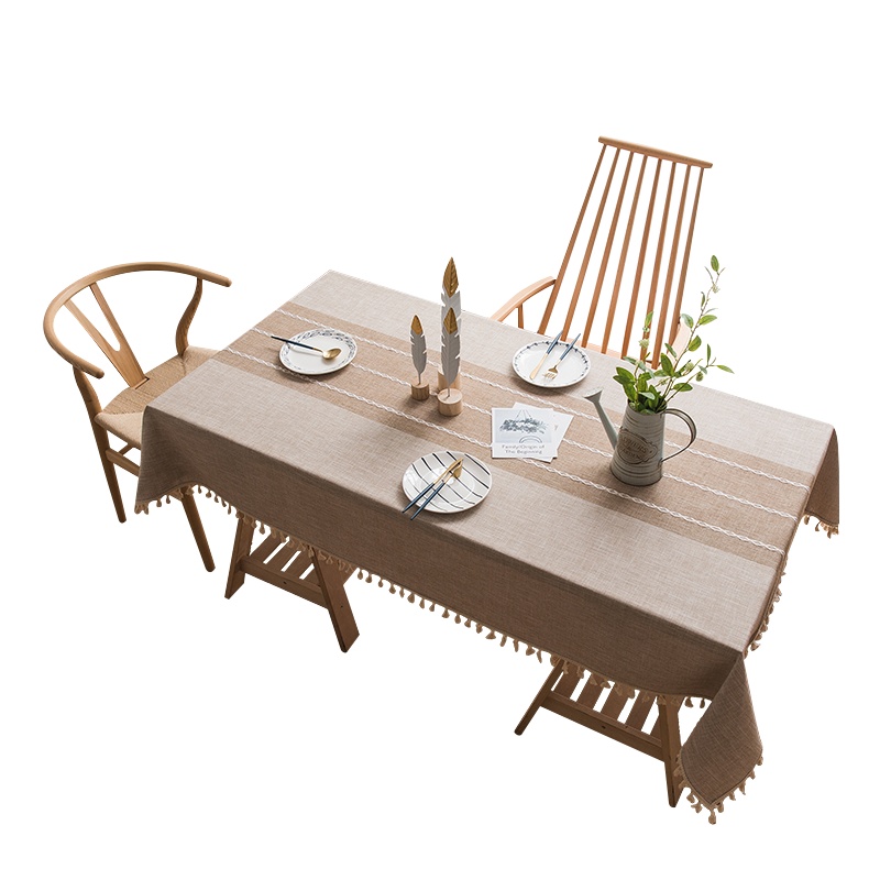 幸福派 ins风方格子绣花桌布 纯色棉麻布艺桌布简约现代流苏小清新台布长方形茶几餐桌垫子
