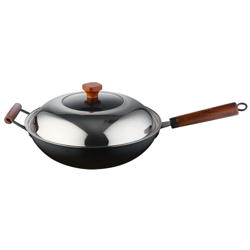 伊尔乐超精铁真不锈木柄炒锅(含盖)34CM(一箱四台)