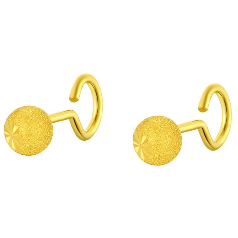 金一国囍足金3D硬金磨砂球耳饰女士黄金耳钉纯金礼送女友(计价) ACF003
