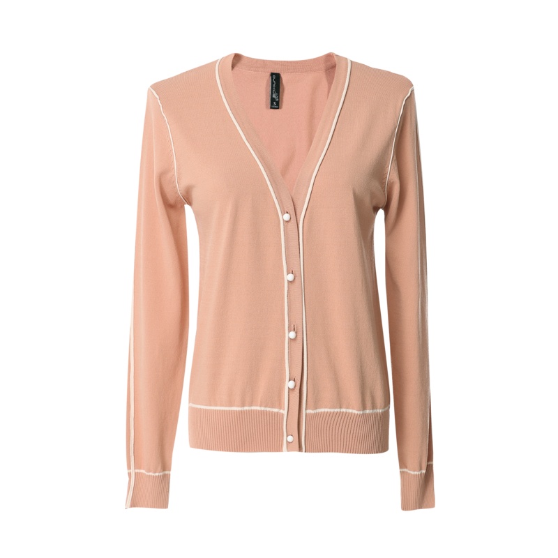 欧昵雪V领修身显瘦撞色针织长袖毛衣小外套女