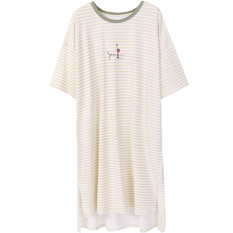 安之伴睡衣女夏冰爽棉印条五分袖女裙家居服