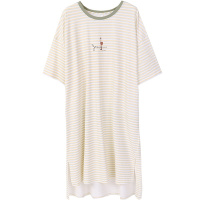 安之伴睡衣女夏冰爽棉印条五分袖女裙家居服