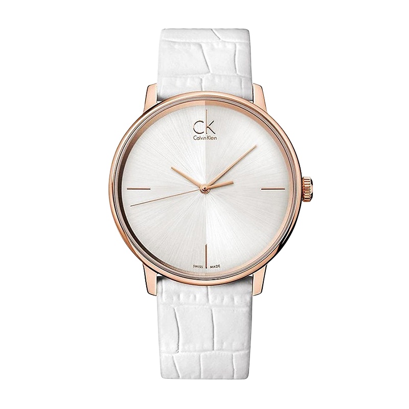 CK手表男表简约时尚休闲腕表商务石英男表白色皮带K2Y2X6K6