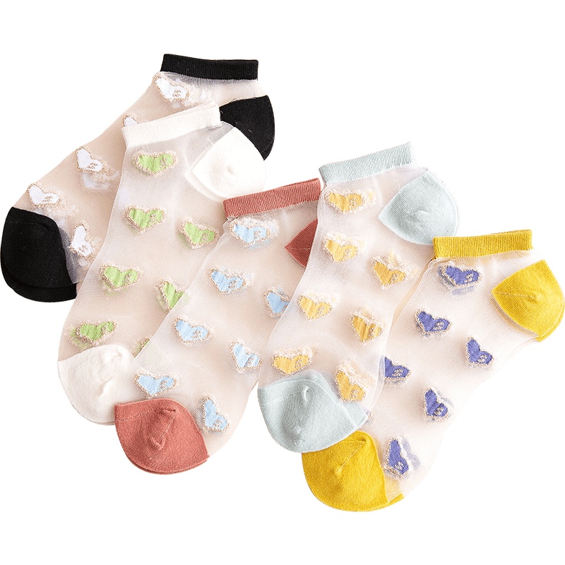 恒源祥玻璃丝袜女潮ins水晶袜春夏韩版爱心浅口短袜透明甜美棉袜