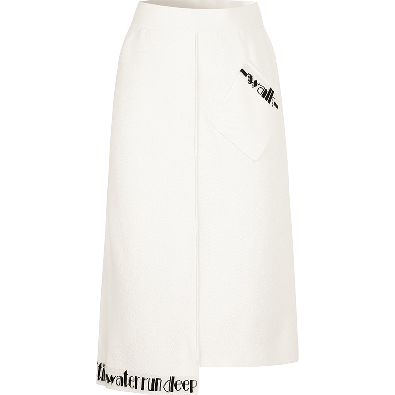 艾莱依2019秋季新款百搭休闲风半身裙女不规则印花裙子