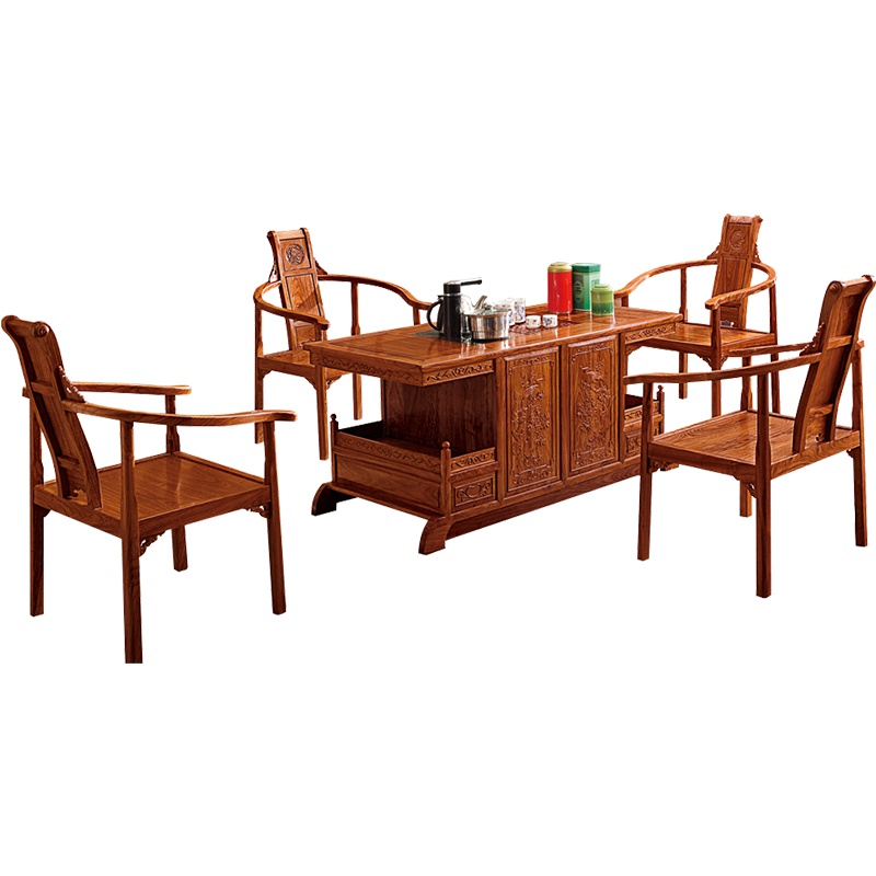 周家庄 红木家具非洲花梨(学名:刺猬紫檀)茶桌 实木茶几 茶台 茶艺桌 新中式功夫茶桌椅