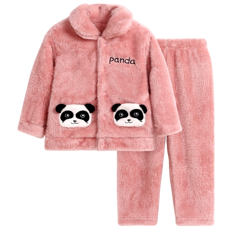 猫人秋冬珊瑚绒儿童睡衣家居服法兰绒男女童卡通翻领加绒宝宝睡衣