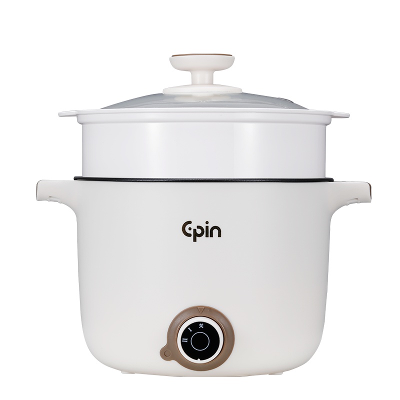 苏宁宜品电煮锅多功能一体家用电火锅电炒锅小型迷你宿舍学生锅寝室蒸煮面小电锅电热锅米黄色带蒸笼