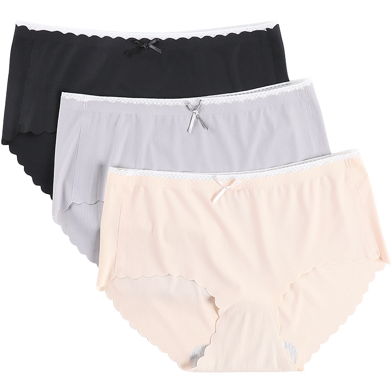 红豆居家Hodohome女士无痕内裤女中腰少女学生蕾丝边三角内裤底裤三条装