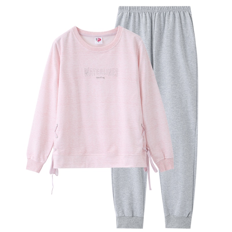 都市丽人2019春休闲纯色圆领薄款亲肤长袖长裤套头女士家居服1H9212