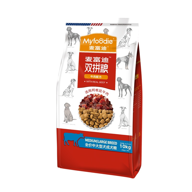 麦富迪狗粮通用型10kg牛肉双拼粮金毛拉布拉多萨摩耶中大型成犬粮