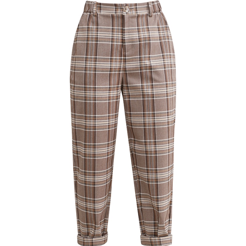 娅丽达女裤2019秋季新款格子裤哈伦宽松英伦复古时尚锥形萝卜裤子I3642