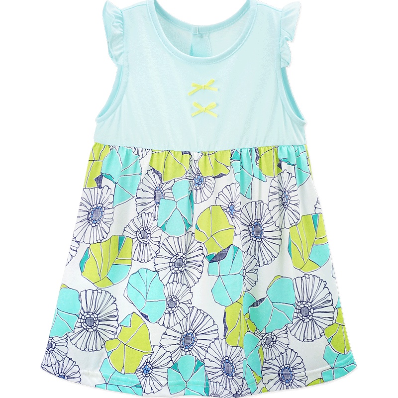 婴姿坊夏季女童拼接公主裙宝宝圆领短袖碎花裙子连衣裙背心裙