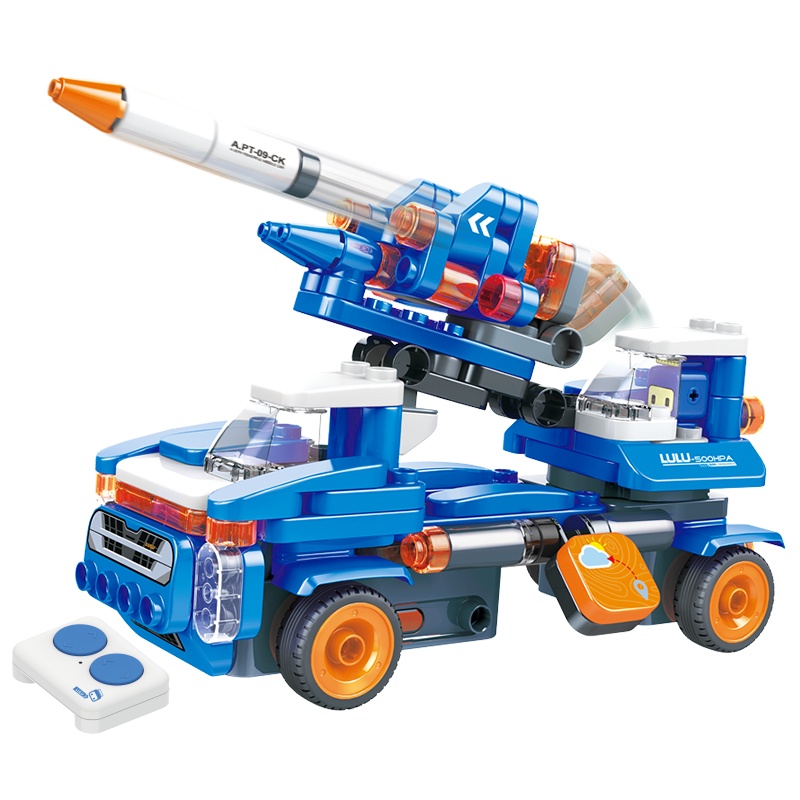 百变布鲁可鲁鲁遥控导弹车拼装玩具男女孩儿童益智拼插大颗粒积木