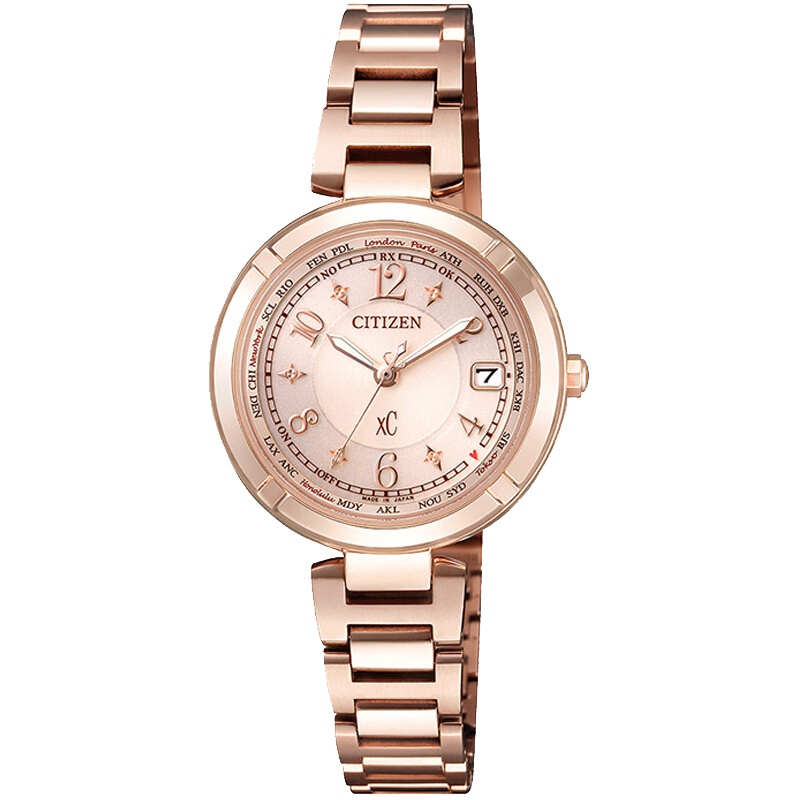 西铁城(CITIZEN)手表男士日本 光动能多局电波万年历多功能时尚女表EC1118-51W