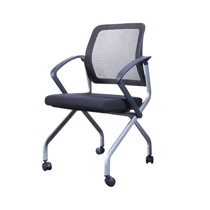 [理政]办公椅 弓形椅 网布转椅 带轮子可移动会议培训椅 黑色