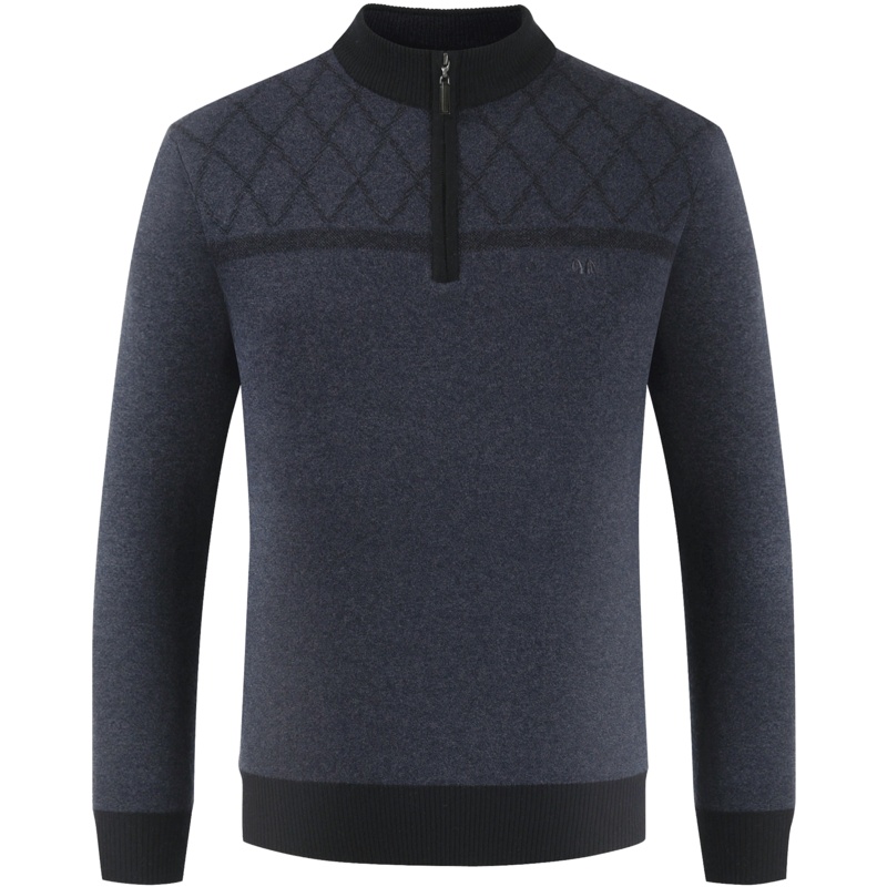 恒源祥羊毛衫男2019秋冬中年半高拉链厚毛衣菱格提花针织衫男装